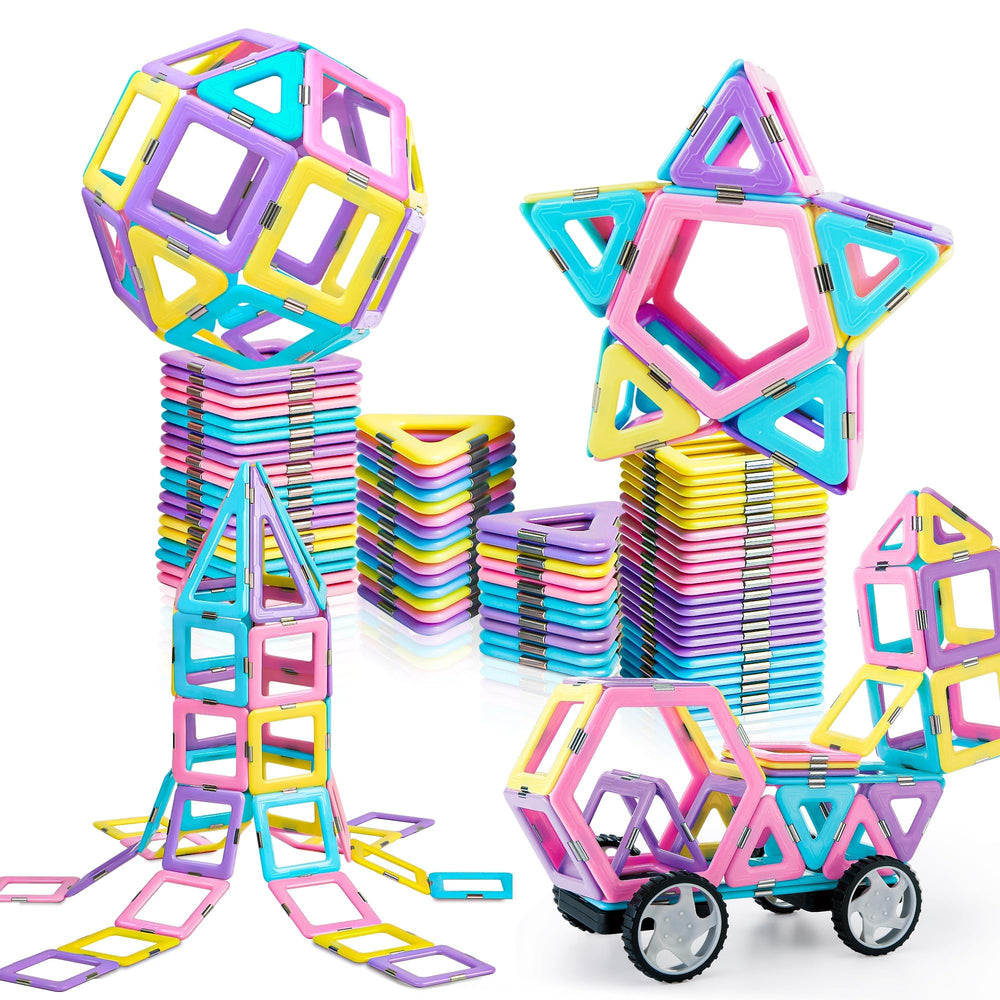 MAGBLOCK magnetic tiles enable imaginative castle builds and moving vehicles.