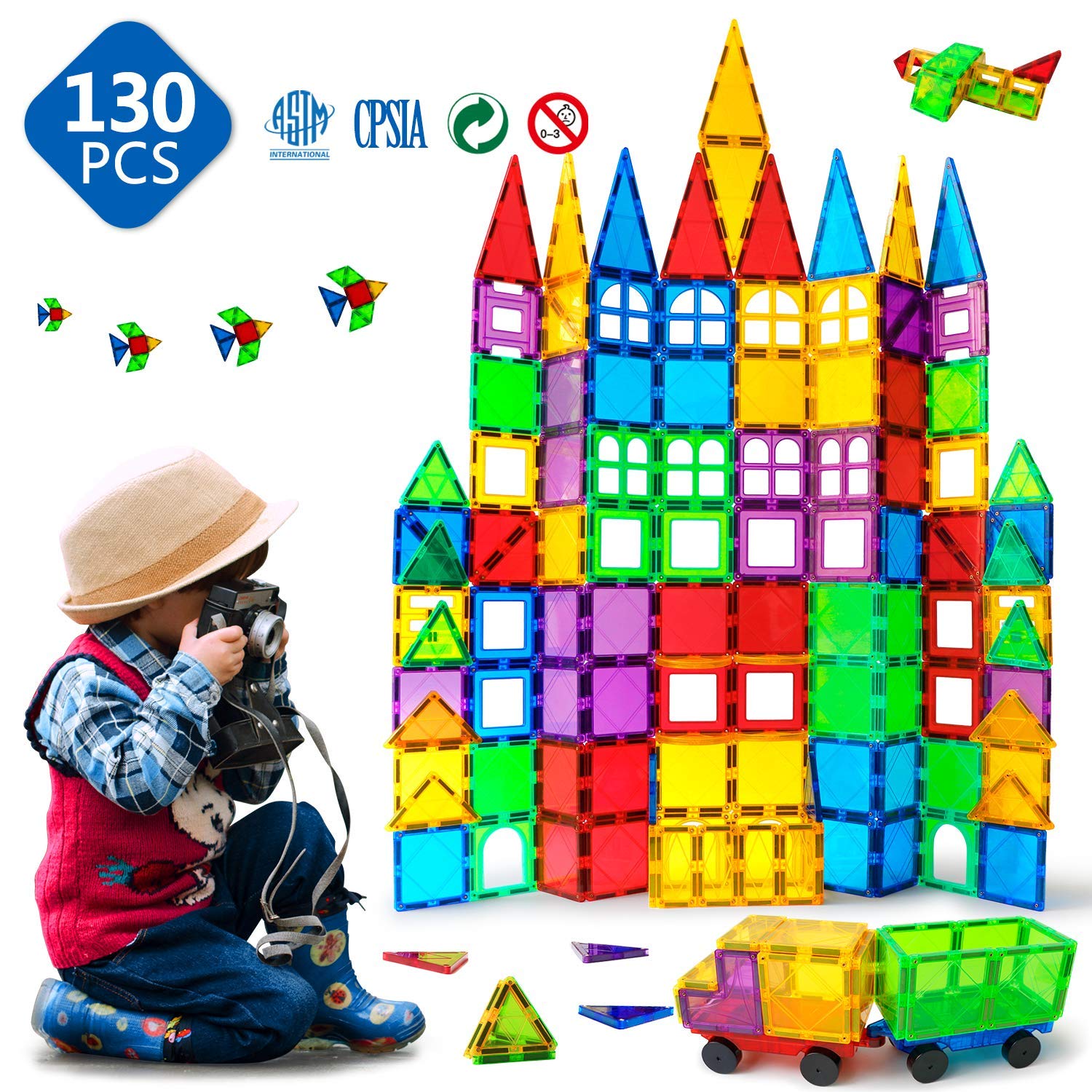 MAGBLOCK kids building with tiles encourages cooperative play and problem solving.