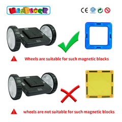 Close-up of MAGBLOCK ABS wheels with stainless plate and rounded edges.