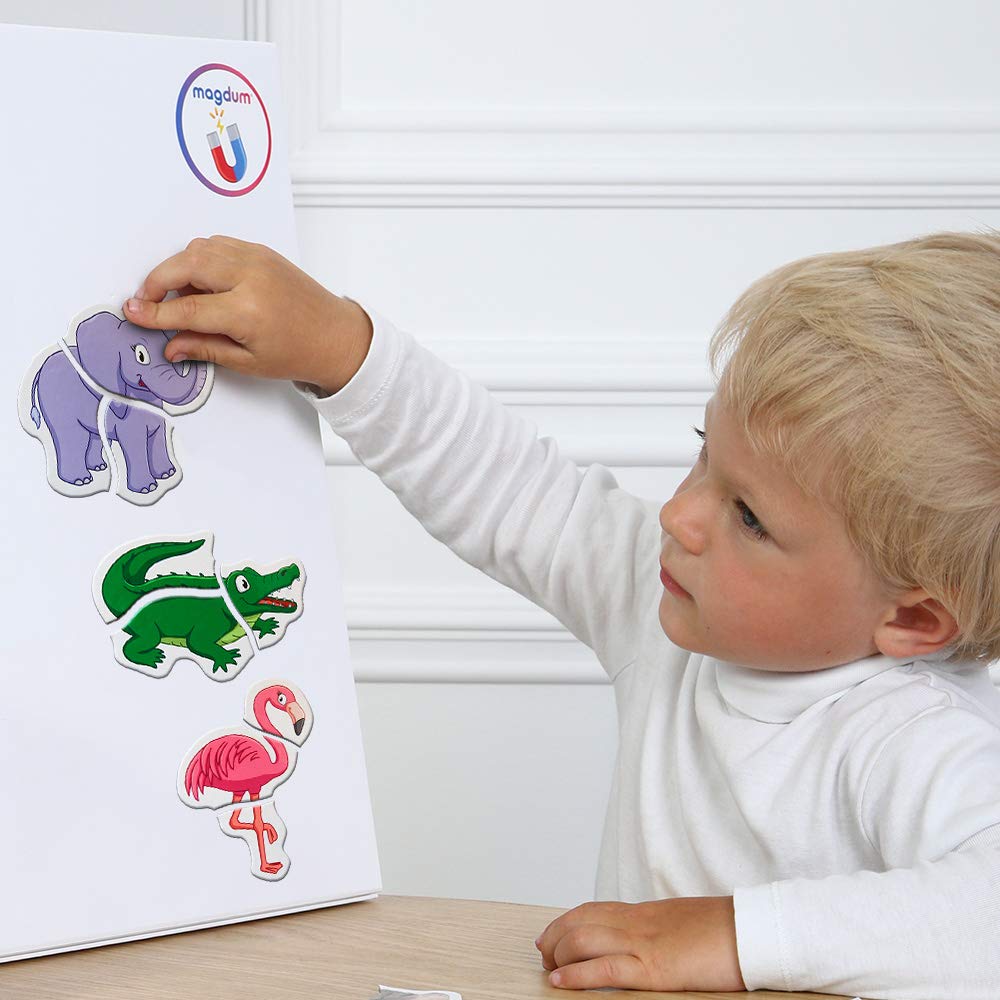 MAGDUM Zoo magnetic puzzle fox on fridge promotes memory and matching games.