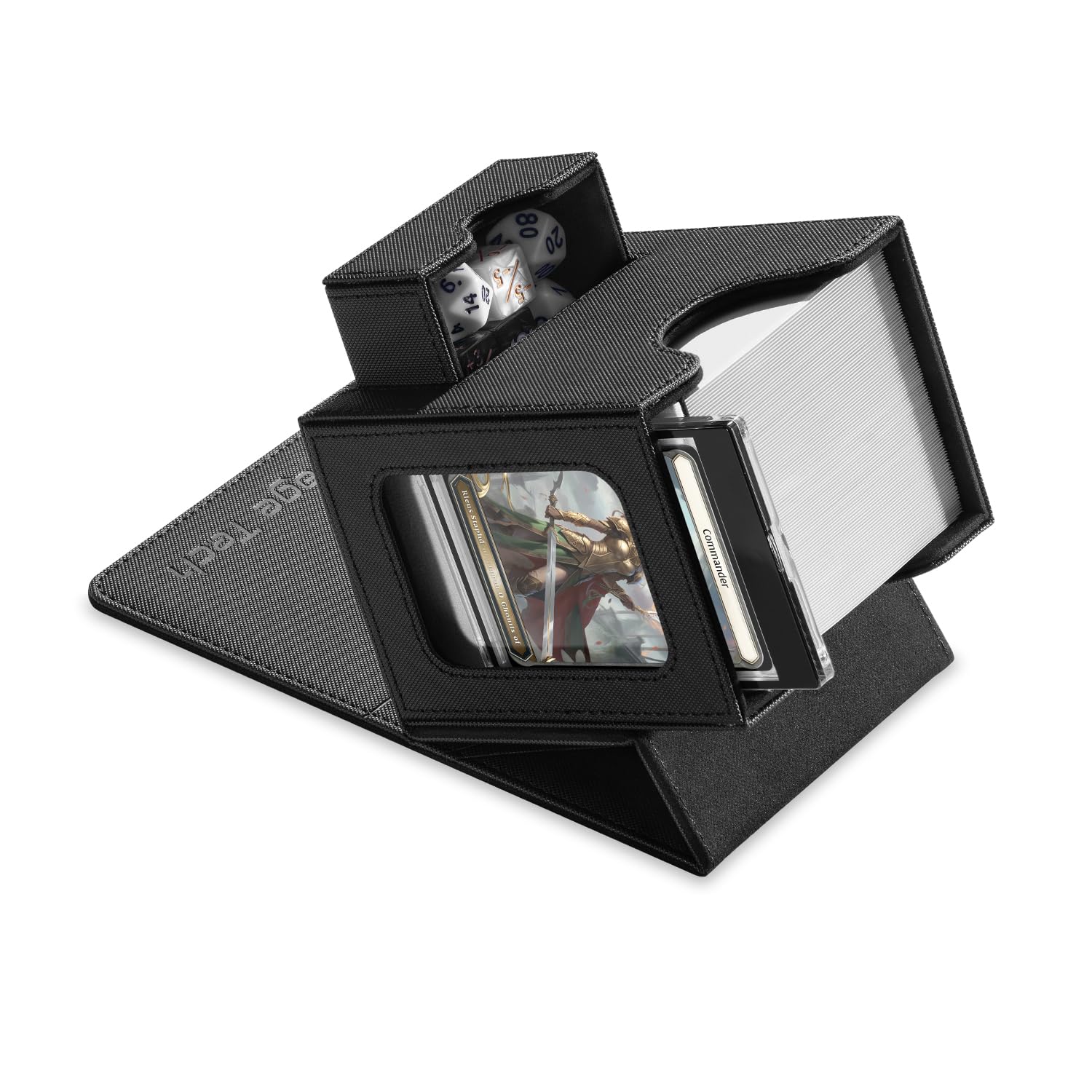 Mage Tech deck box with Commander display slot for quick commander presentation.