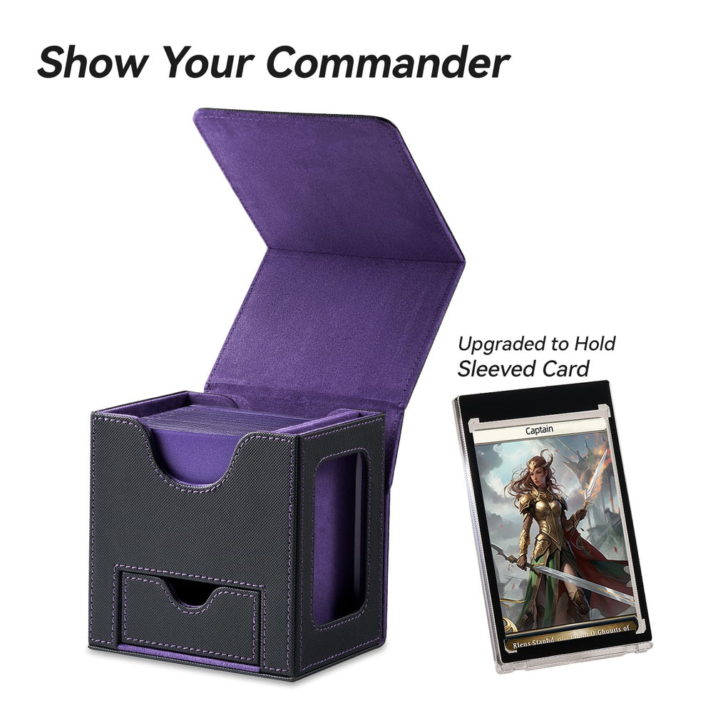 Mage Tech Card Deck Box internal-35pt-holder protects the commander card from damage on the table.