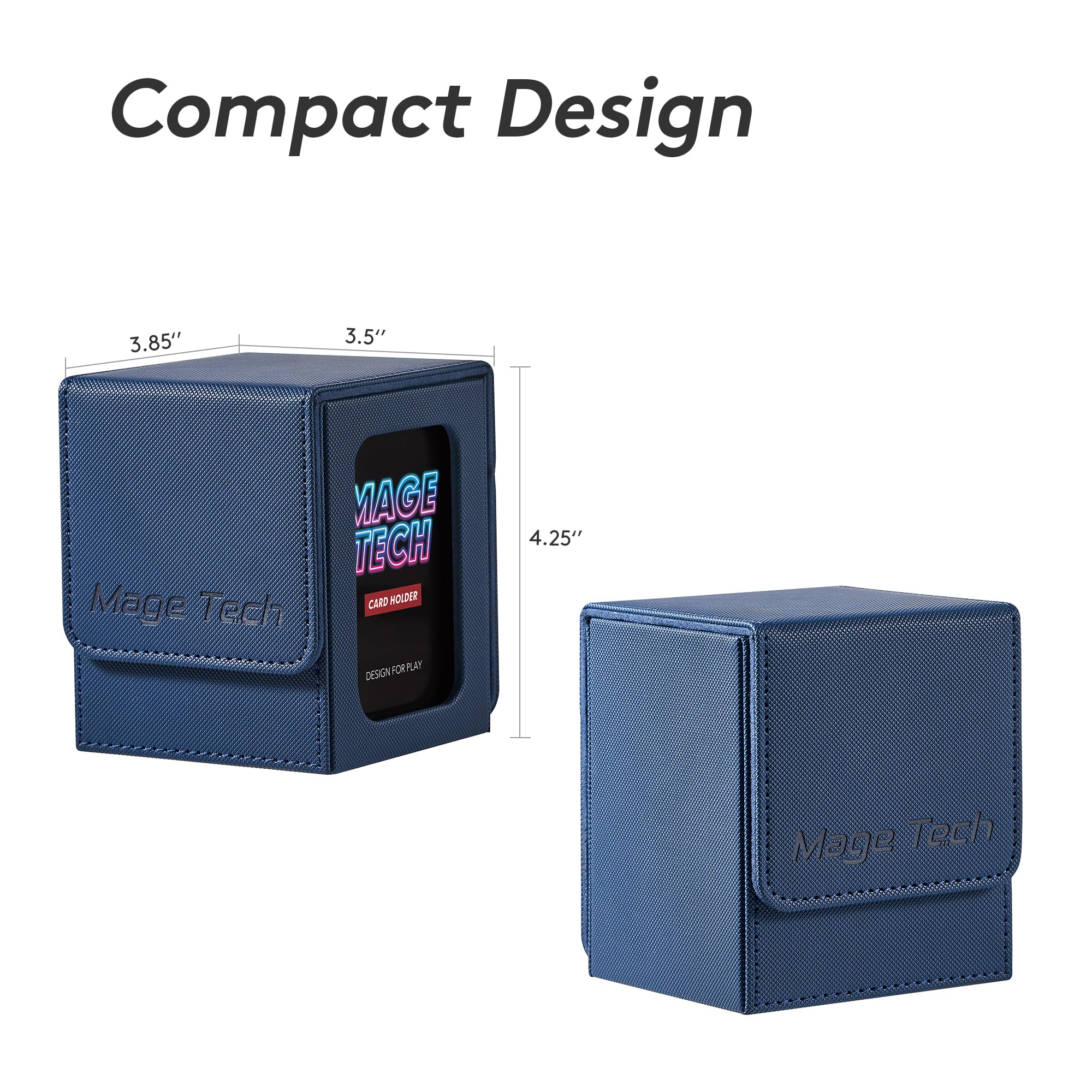 Mage Tech Commander Deck Box Lite compact dimensions fit over 100 single-sleeved cards securely