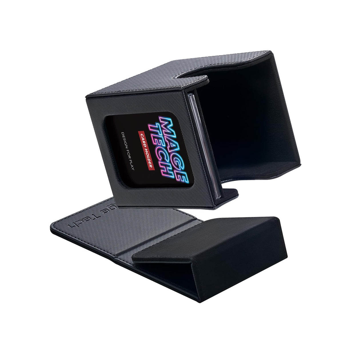 Mage Tech Commander Deck Box Lite with display window showcases sleeved cards prominently.
