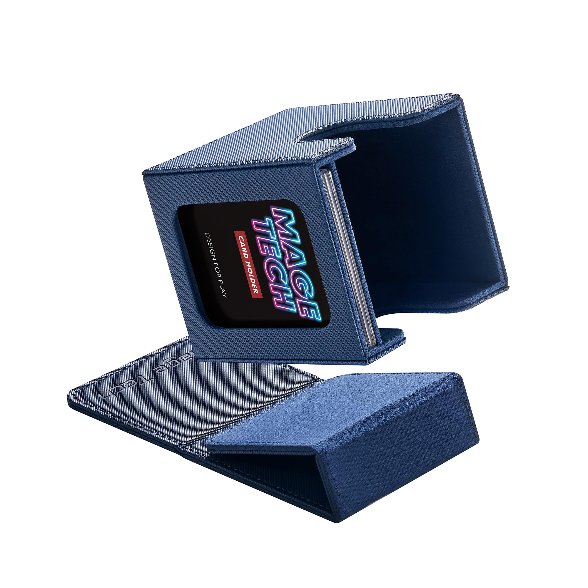 Mage Tech Commander Deck Box Lite with display window showing sleeved commander cards for quick identification