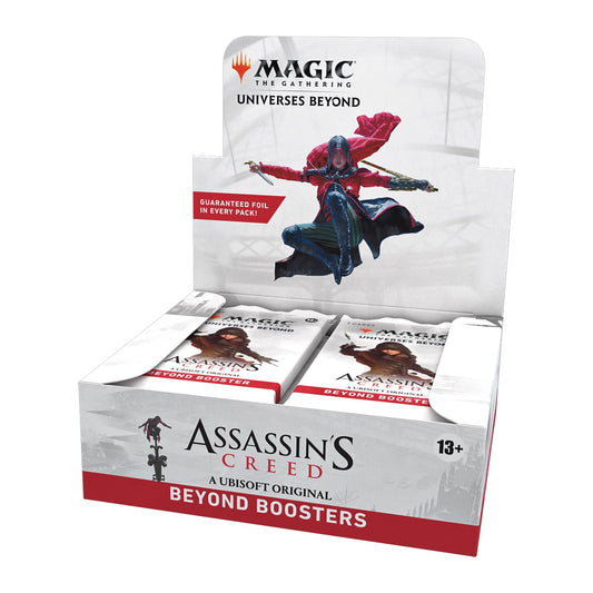 Magic: The Gathering Assassin’s Creed Beyond Booster Box cover—great for display and fans.