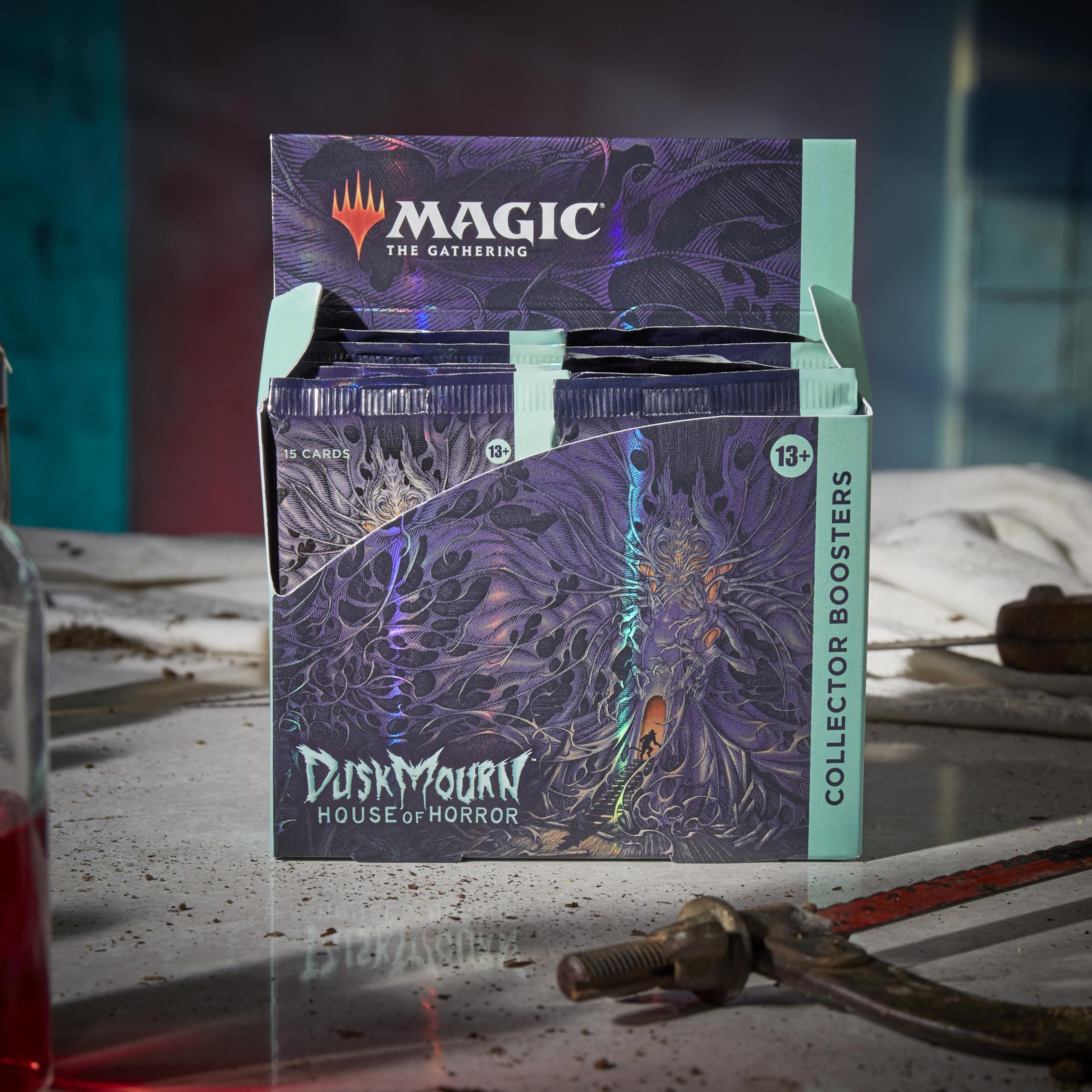 Close-up of a Duskmourn foil card highlighting shine and texture.