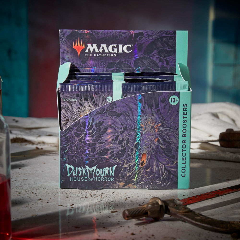 Close-up of a Duskmourn foil card highlighting shine and texture.