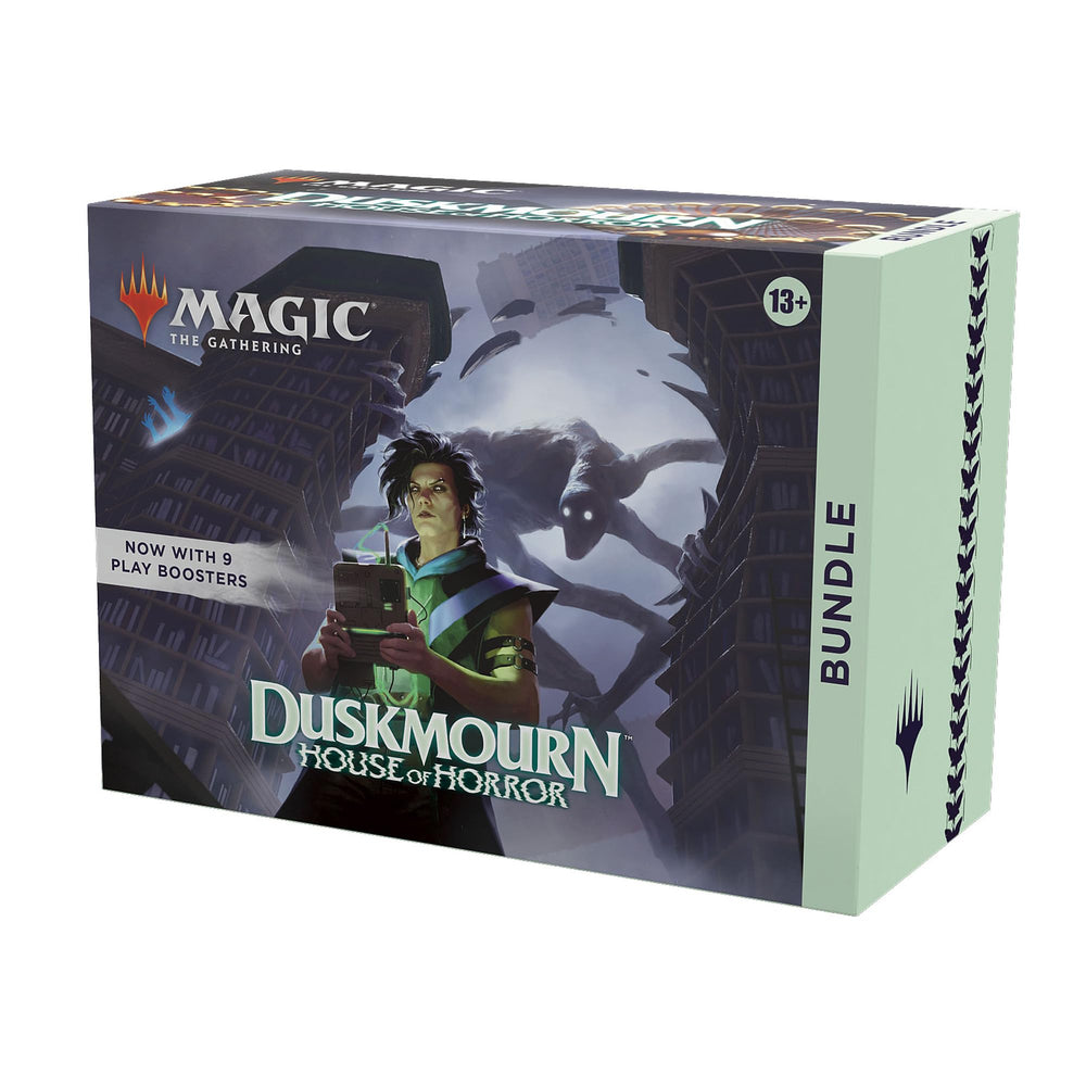 Magic: The Gathering Duskmourn bundle play booster packs show rares and a foil card