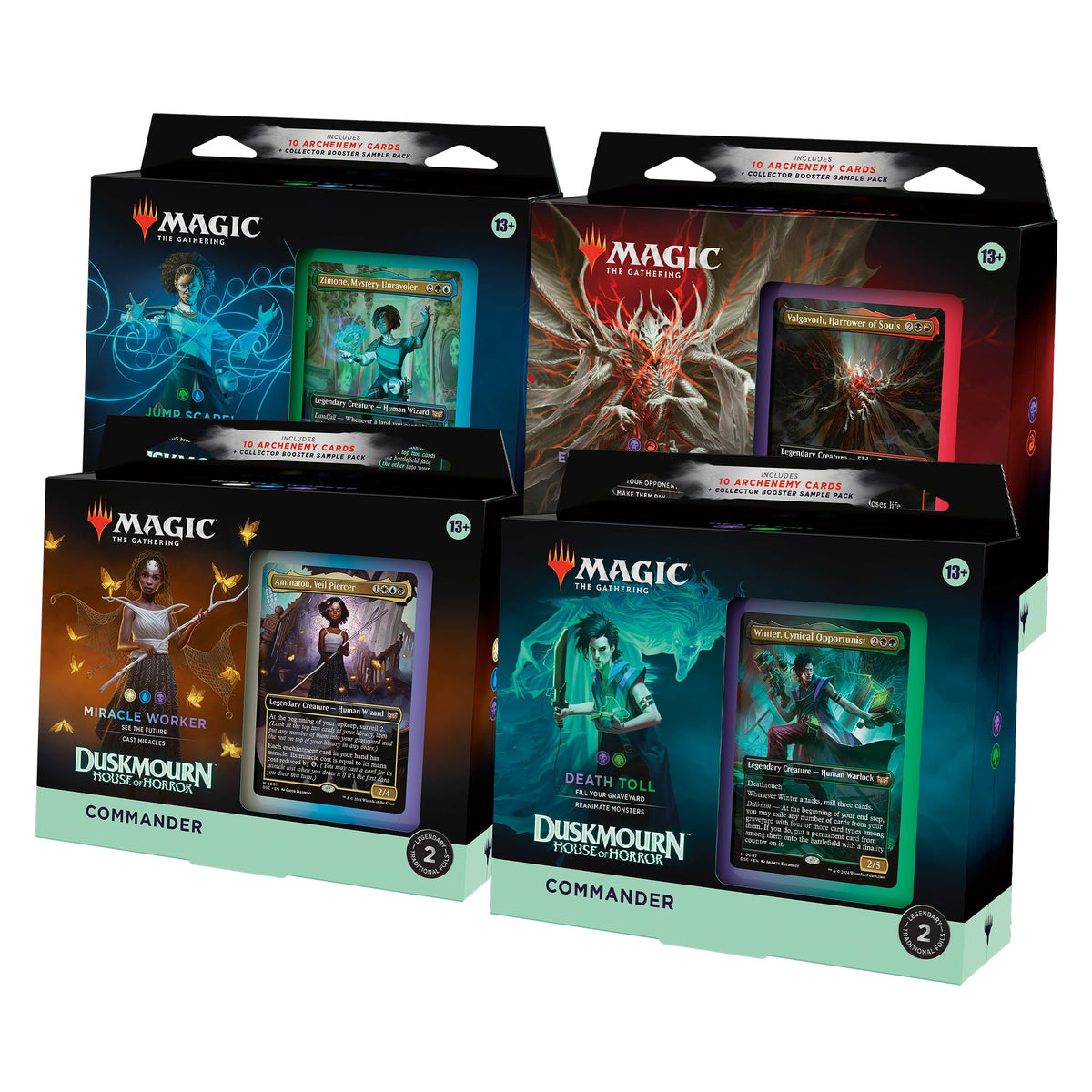 Magic: The Gathering Duskmourn deck box safely stores four ready-to-play commander decks.