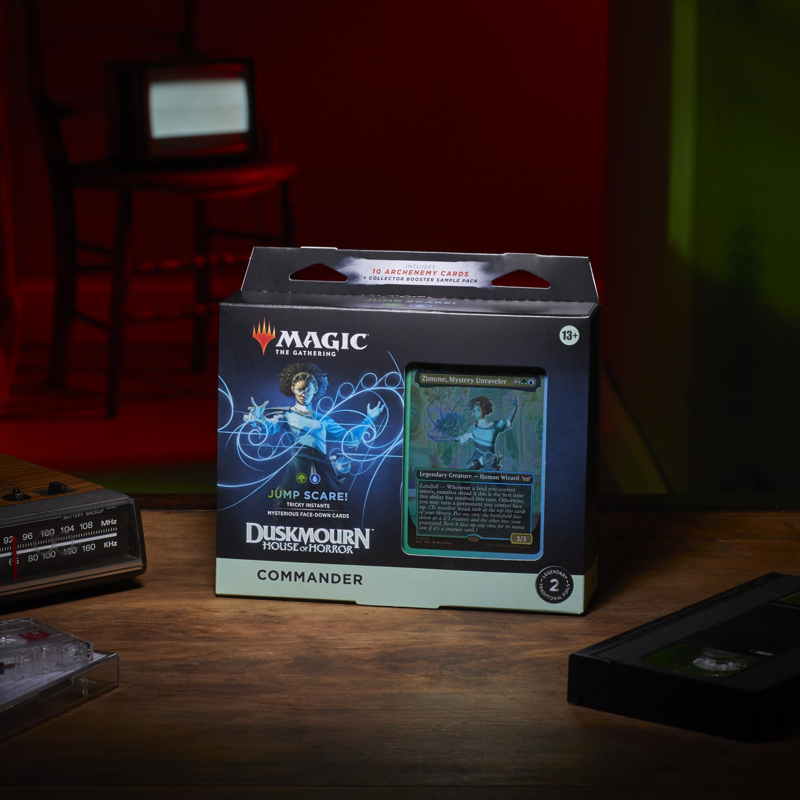 Duskmourn Jump Scare shows two foil borderless commanders with striking artwork.