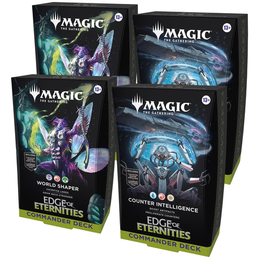 Magic: The Gathering Edge of Eternities World Shaper deck with foil borderless commanders for dynamic play