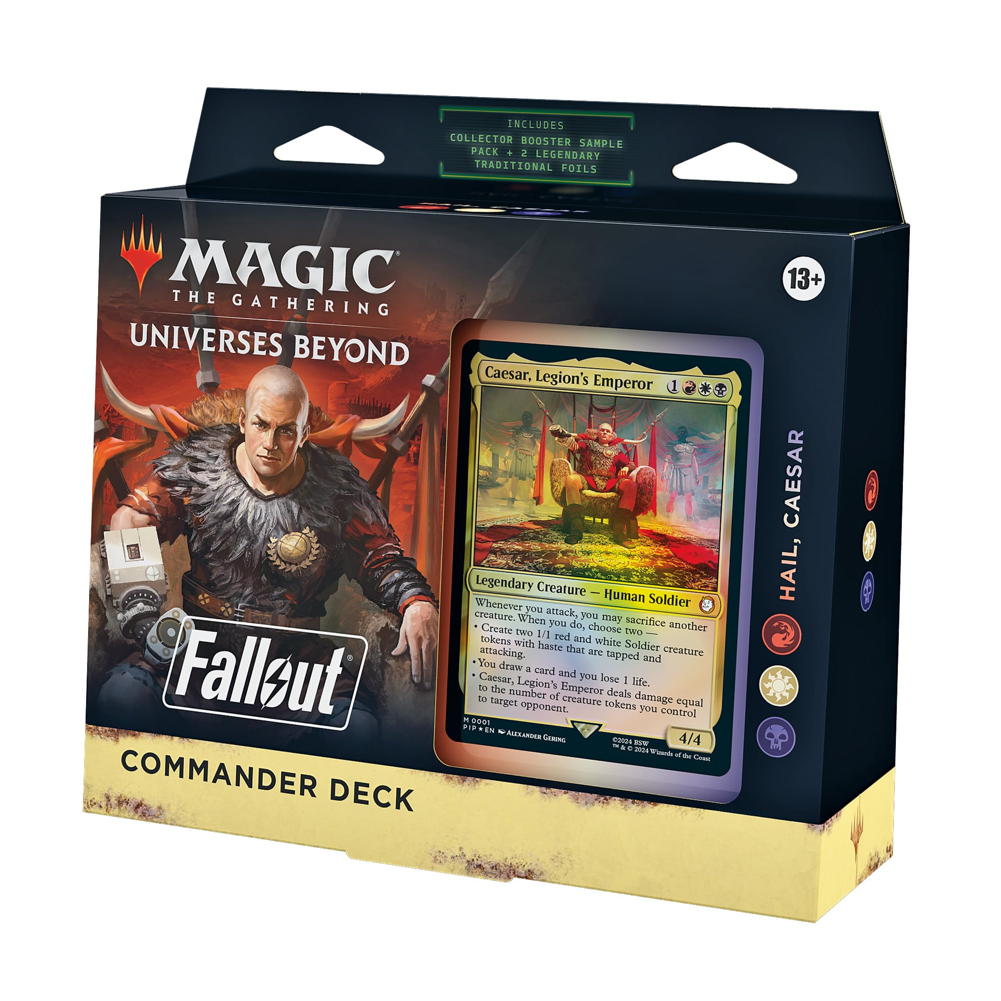Magic: The Gathering Fallout Commander Deck cover art with wasteland visuals and striking branding.