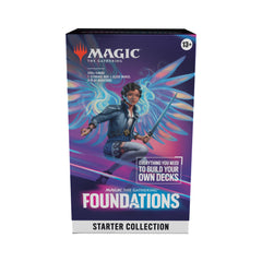 Magic: The Gathering Foundations Starter Collection box opened to reveal the starter deck-building kit.