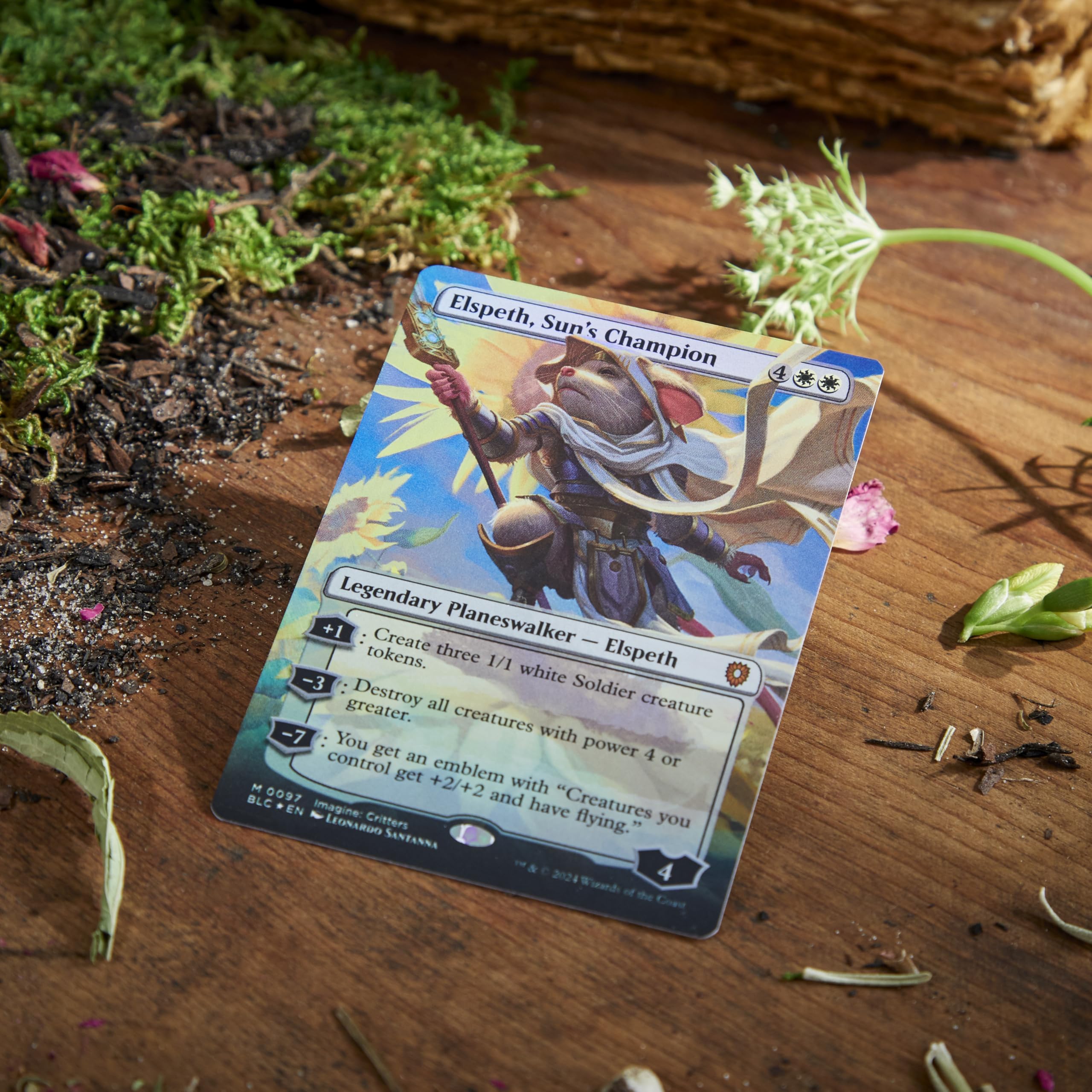 Magic: The Gathering Bloomburrow tokens laid out for combat setup.