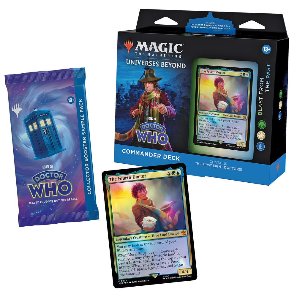 Magic: The Gathering Doctor Who Blast from the Past display commander and booster pack ready for quick setup