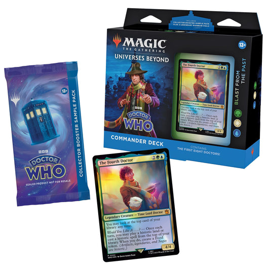Magic: The Gathering Doctor Who Blast from the Past display commander and booster pack ready for quick setup