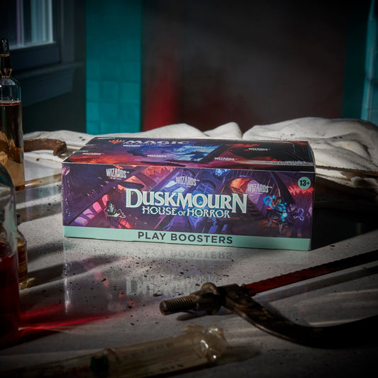 Magic: The Gathering Duskmourn booster pack unopened showing potential rares