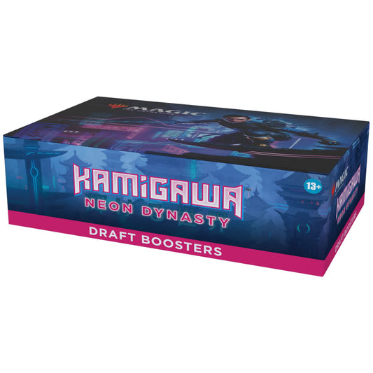 Magic: The Gathering Kamigawa Neon Dynasty 36-pack display highlighting draft options.