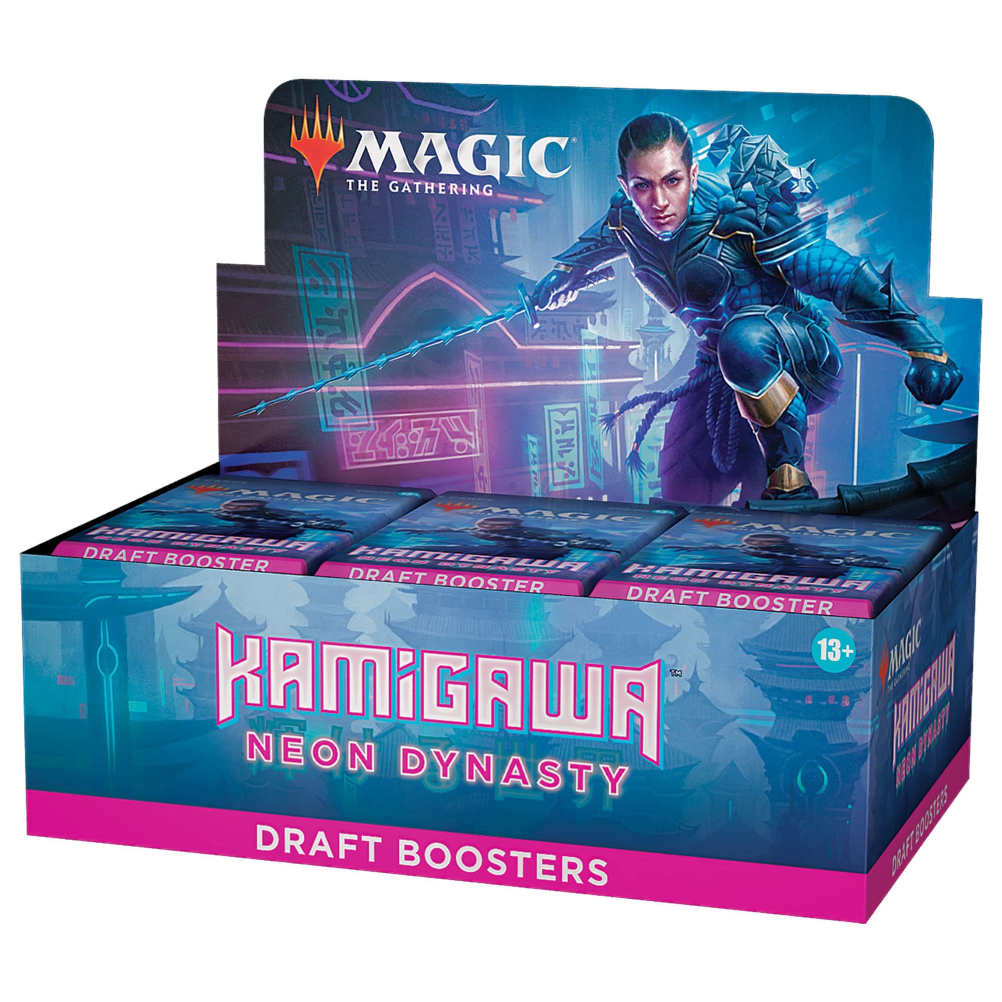 Magic: The Gathering Kamigawa Neon Dynasty booster box front view for quick drafting setup.