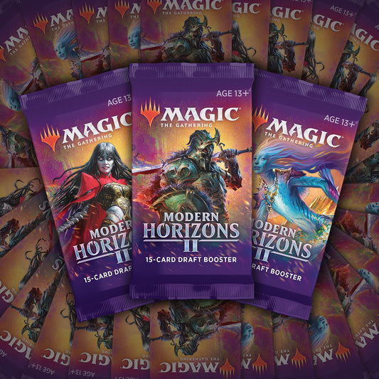 Spread of MH2 booster packs showing 15-card contents and rares.