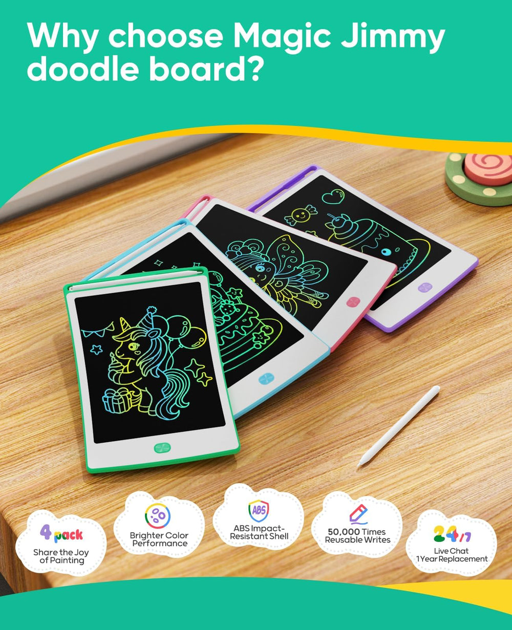 Magic Jimmy 4-Pack LCD Writing Tablet color display for vivid kid-friendly doodling