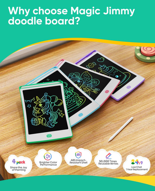 Magic Jimmy 4-Pack LCD Writing Tablet color display for vivid kid-friendly doodling