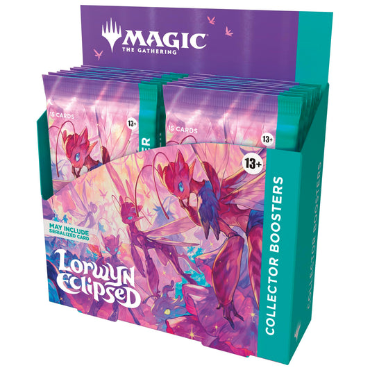 Magic: The Gathering Lorwyn Eclipsed collector booster box front view highlights foils and rare pulls.
