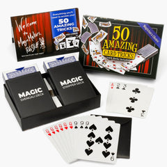 Magic Makers 50 Card Tricks Kit cover for all ages, inviting family-friendly magic.