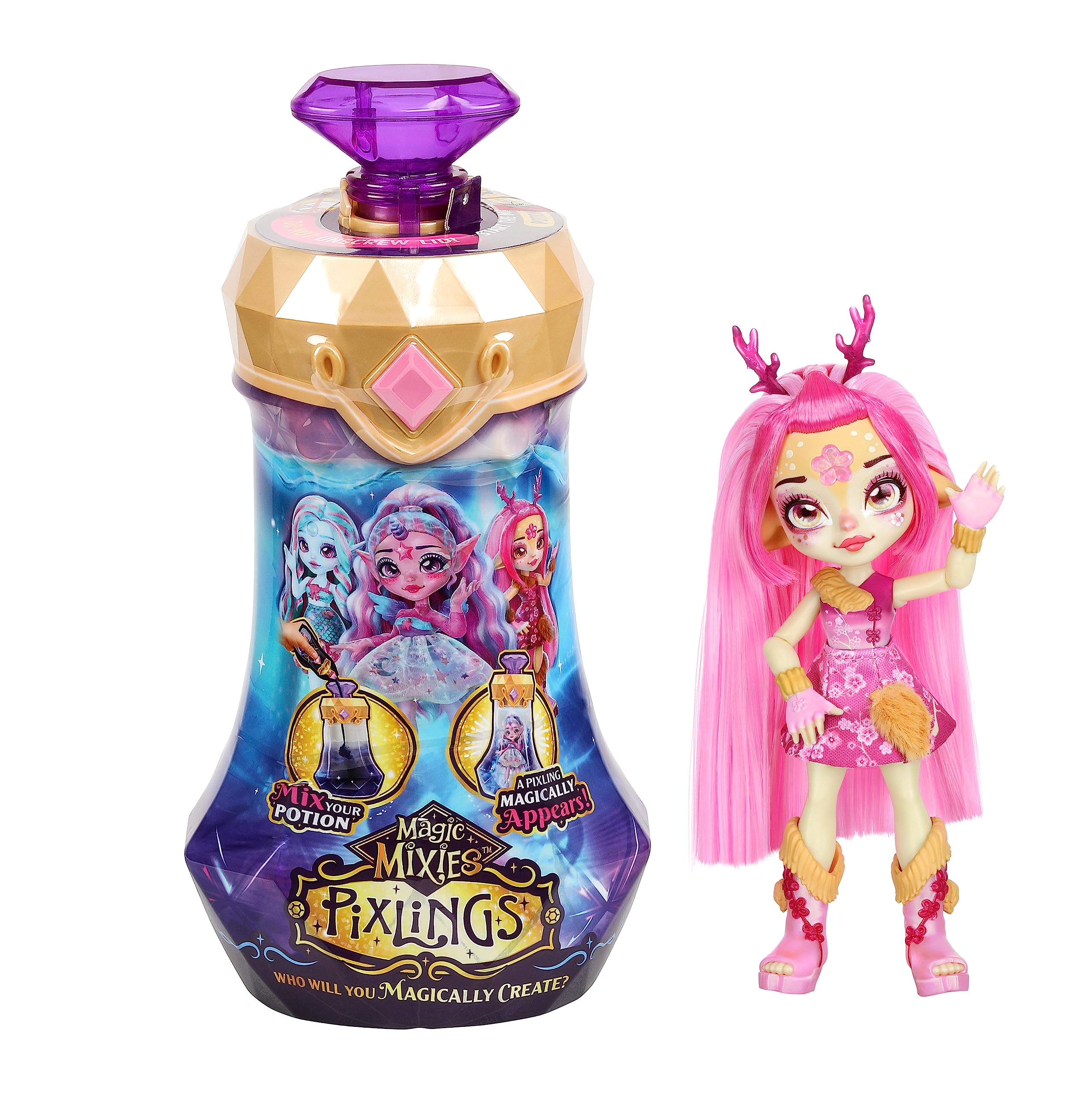 Magic Mixies Deerlee pixling revealed from potion bottle for imaginative play