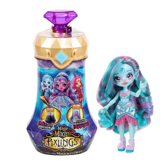 Magic Mixies Pixlings Marena Mermaid reveal from potion bottle for imaginative play.