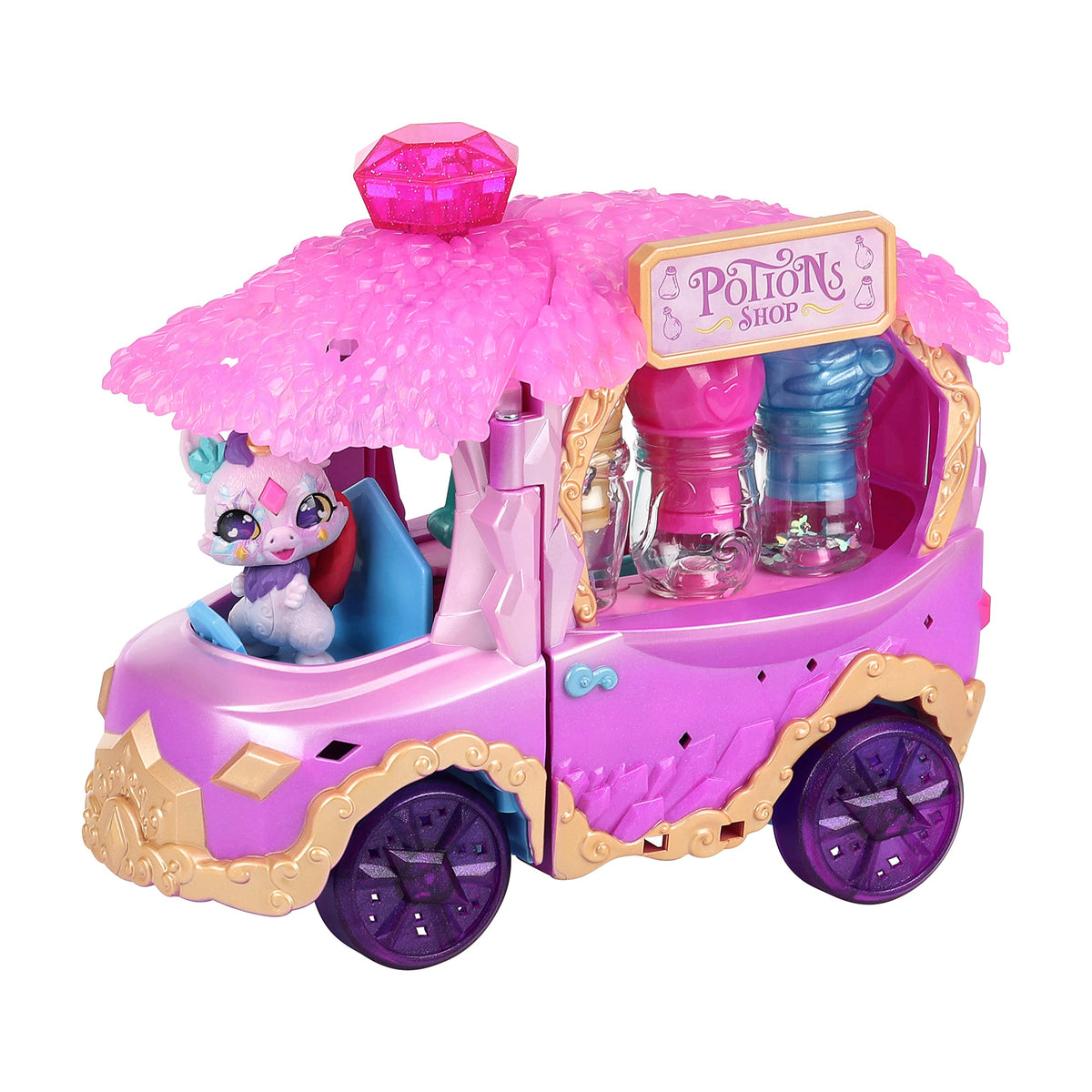 Magic Mixies Potions Truck transforms into a traveling shop for imaginative play.
