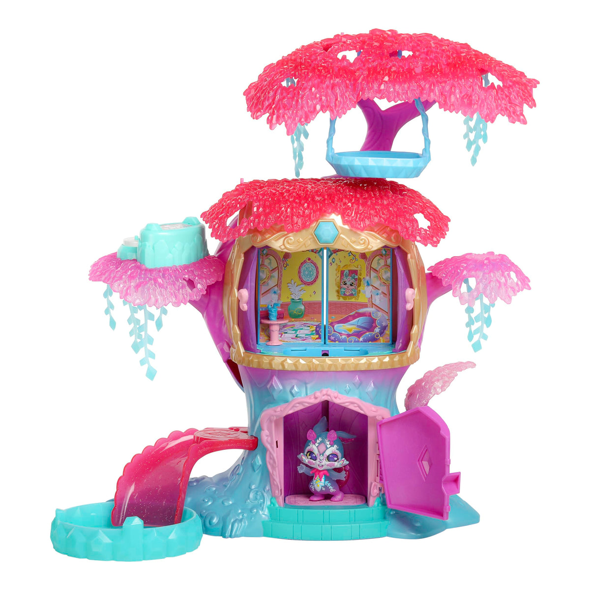 Magic Mixies Treehouse front-door lift demonstrates real movement for engaging play.