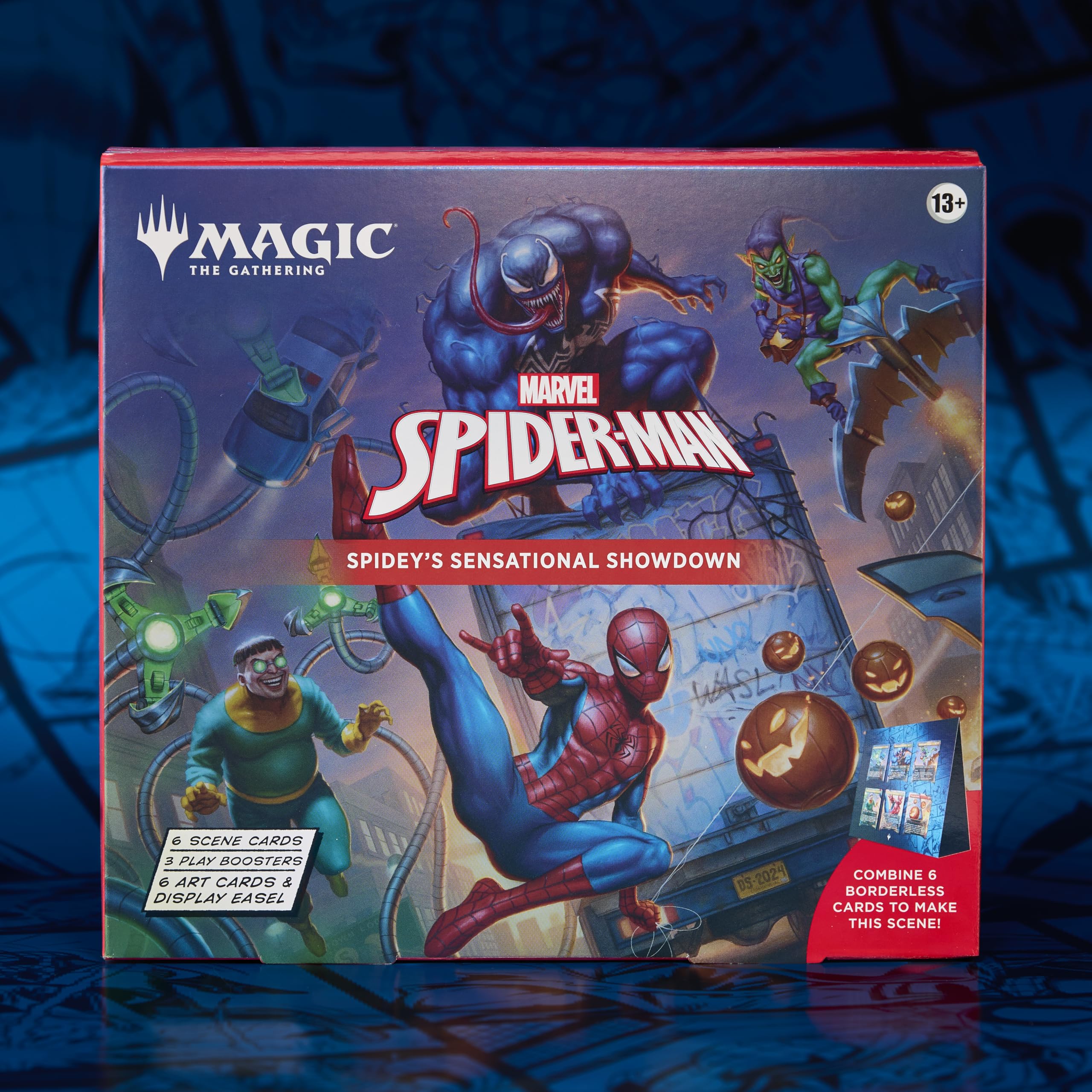 Magic: The Gathering Spider-Man borderless scene card 01, vivid foil art for deck-building inspiration