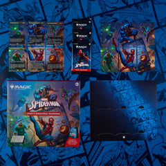 Magic: The Gathering Spider-Man display easel showcasing favorite scene cards