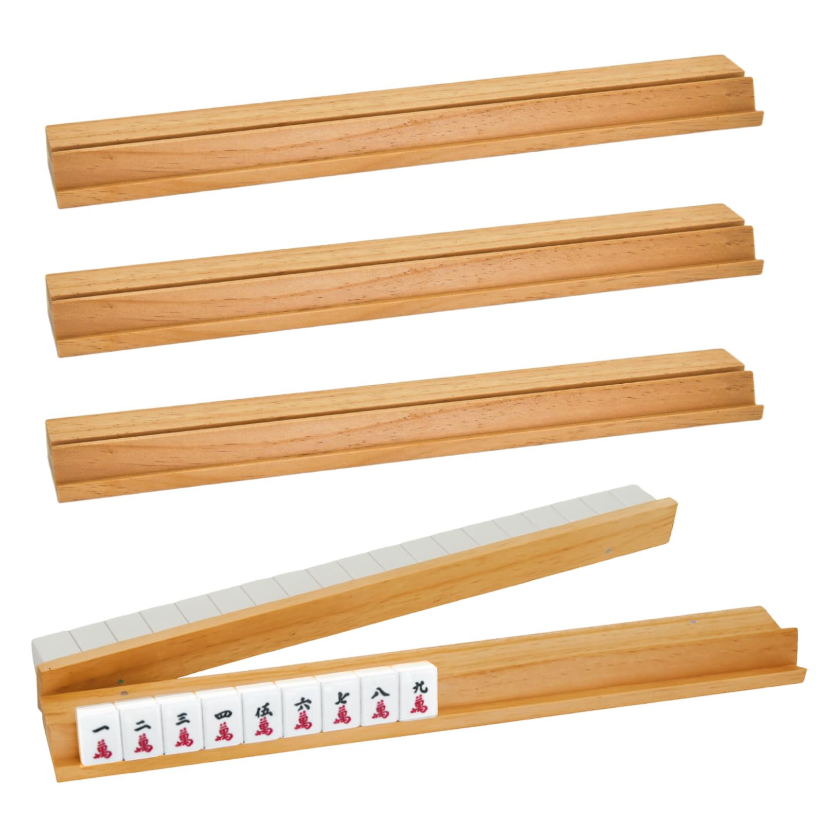 Magic Sewing Machine mahjong rack in natural pine wood, rustic elegance for game night.