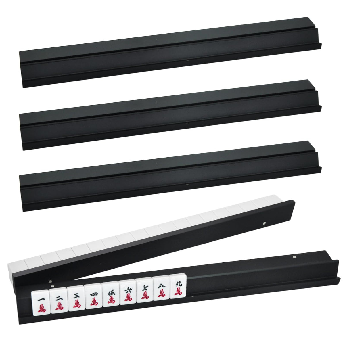 Magic Sewing Machine wooden mahjong rack with magnetic pushers for secure play.