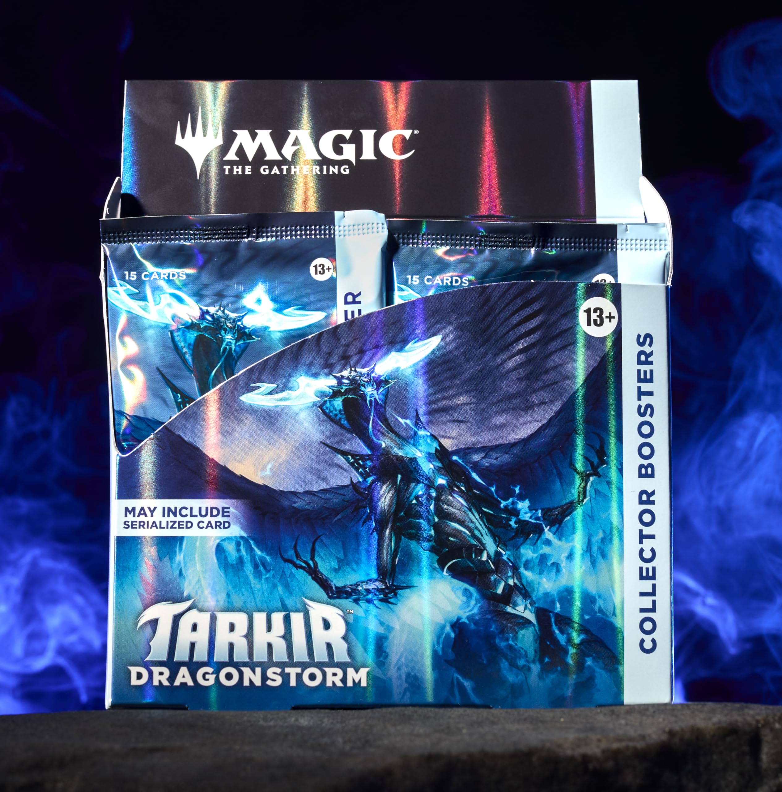 Magic Tarkir Dragonstorm booster pack opened, revealing foil cards and vivid artwork