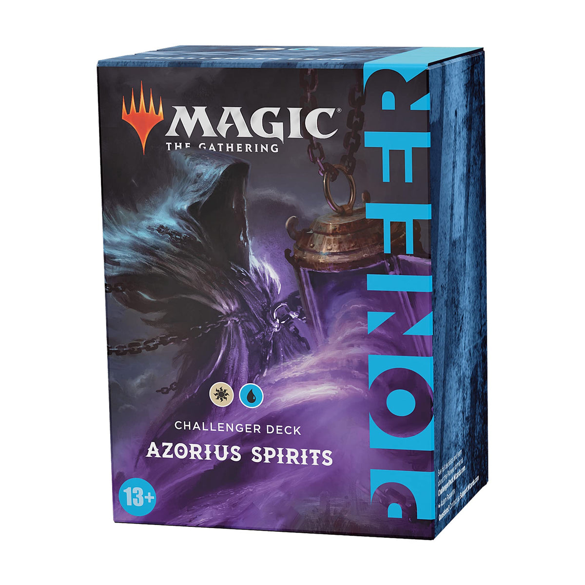 Magic: The Gathering Azorius Spirits deck-front displays blue-white theme for rapid, strategic Pioneer play.
