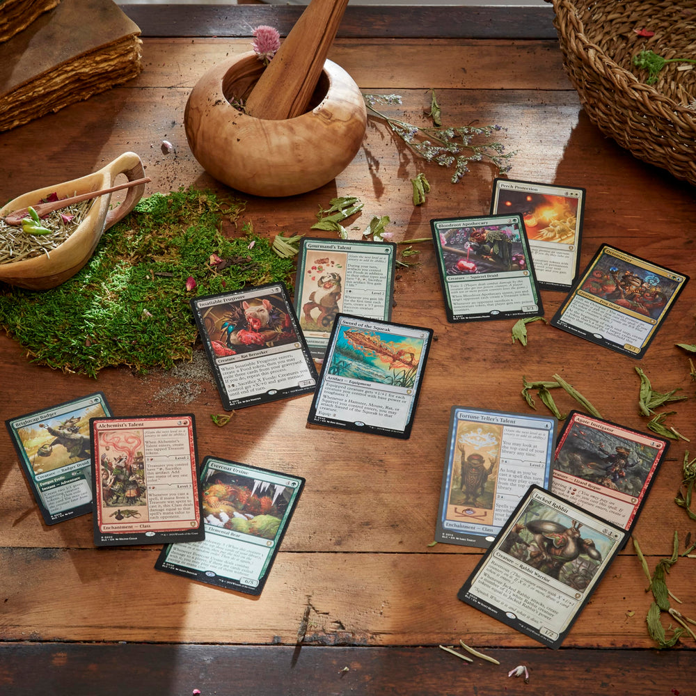 Magic The Gathering Bloomburrow Life Wheel and deck box setup for organized play