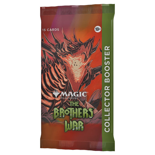 Magic: The Gathering Brothers’ War Collector Booster pack back view showing contents