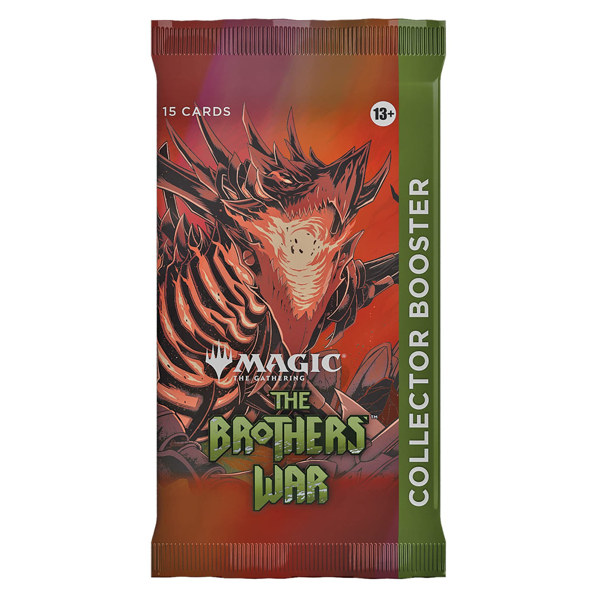 Magic: The Gathering Brothers’ War Collector Booster pack front view highlighting premium cards