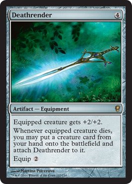 Magic: The Gathering Deathrender card from Conspiracy showcases collectible artwork for MTG fans.
