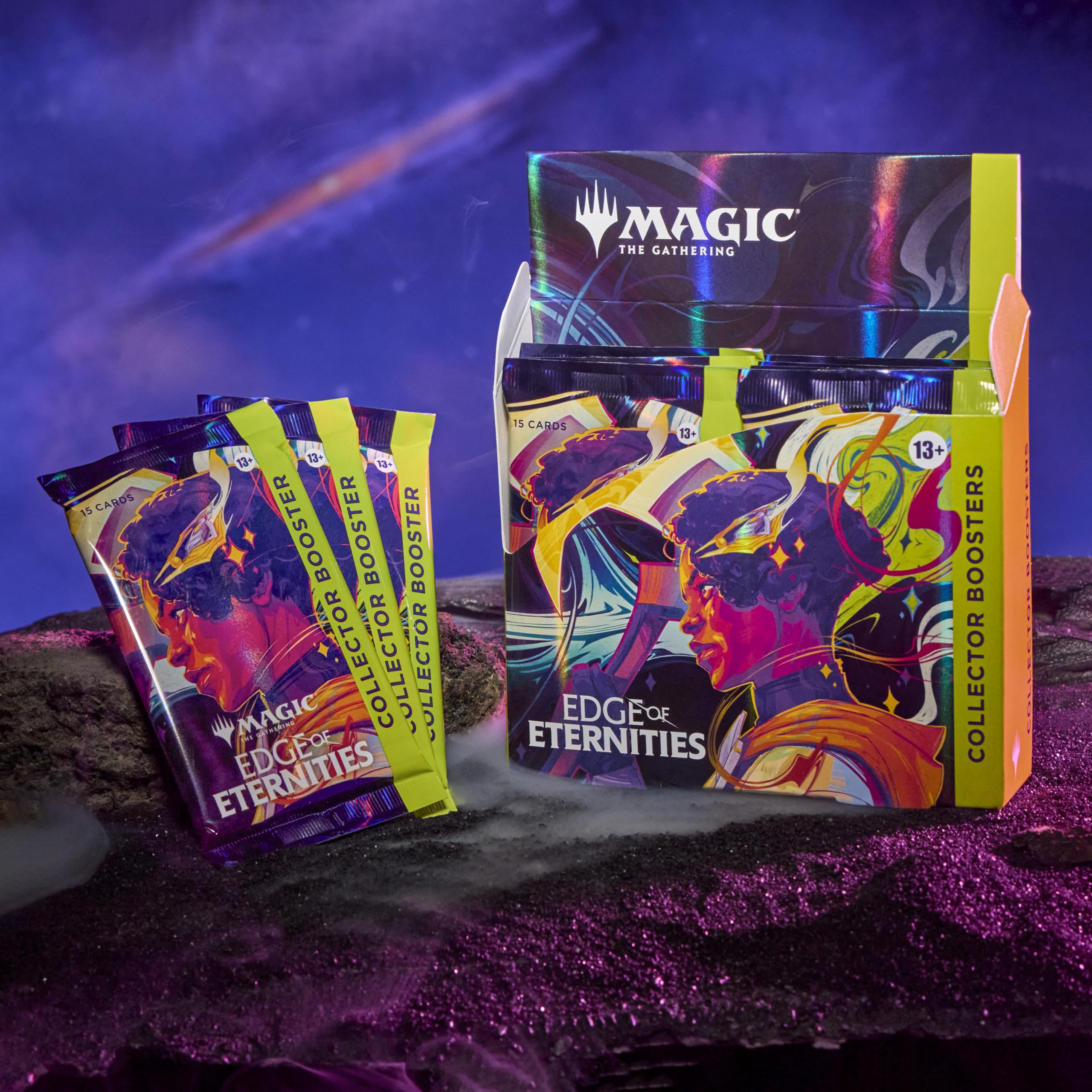 Magic: The Gathering Edge of Eternities pack contents with rarity and foil details.