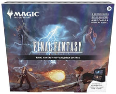 Magic: The Gathering Final Fantasy Scene Box art-only cards showcased on the included display easel.
