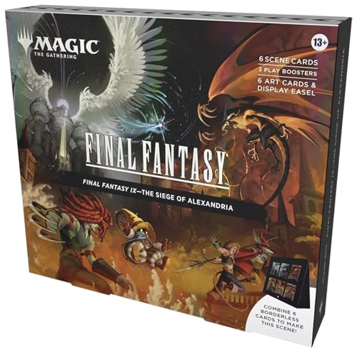 Magic: The Gathering Final Fantasy Scene Box display easel showcasing borderless foil art