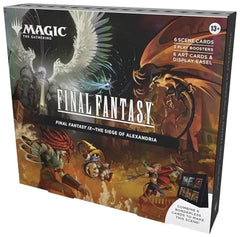 Magic: The Gathering Final Fantasy Scene Box display easel showcasing borderless foil art