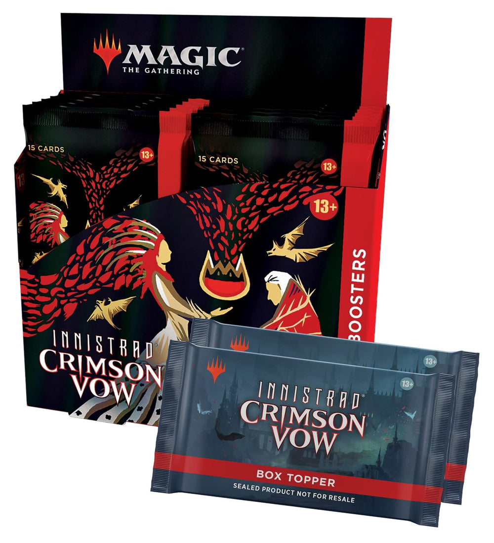 Magic: The Gathering Innistrad Crimson Vow Collector Booster Box front view showcases 12 packs for immersive play.