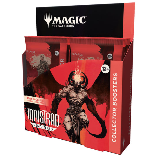 Magic: The Gathering Innistrad Remastered Collector Booster box with 12 boosters for gothic card collecting.