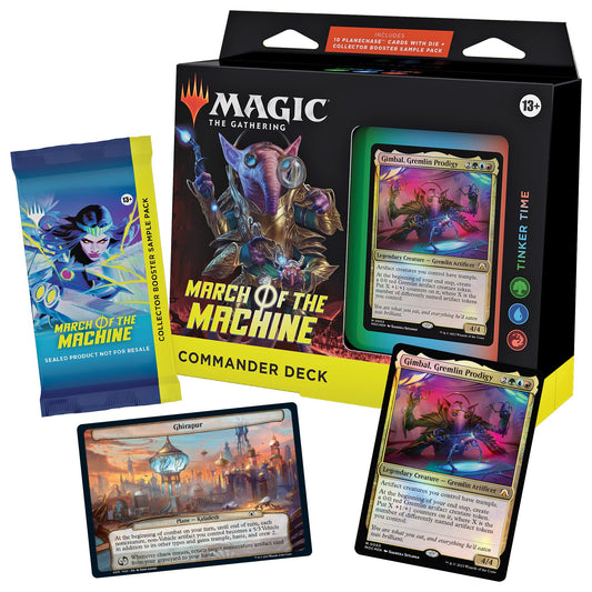 Magic: The Gathering Tinker Time deck cover showing color-coordinated commander lineup for ready-to-play sessions